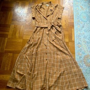 Calvin Klein Plaid Button Down Midi/Maxi Dress with Tie